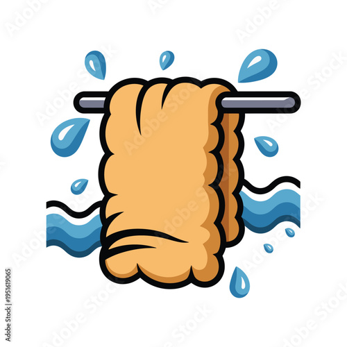 A cartoon illustration of a towel on a barbell with water droplets
