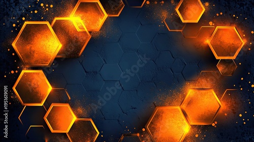 Abstract hexagon pattern with glowing orange accents on a dark background
