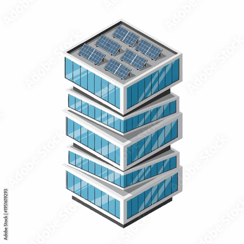 Modern Eco-Friendly Skyscraper with Solar Panels.