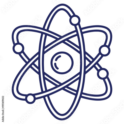 Blue Atom Structure Vector Illustration Represents Scientific Progress Discovery and Research with Orbiting Electrons Around a Central Nucleus
