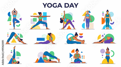 Diverse People Practicing Yoga Poses for International Yoga Day