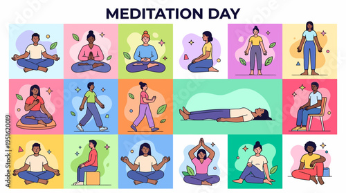 Diverse People Meditating and Practicing Yoga for Peace