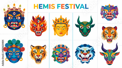Hemis Festival Masks: Buddhist, Tiger, Demon, and Animal Faces