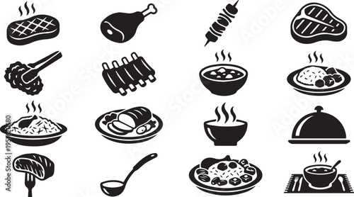 Eid Ul Adha Traditional Meat Dishes And Qurbani Food Icon Set
