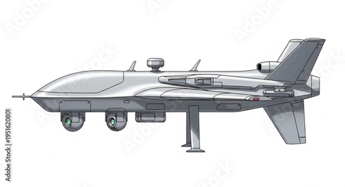 Unmanned aerial vehicle, a sophisticated drone, ready for flight and surveillance missions.