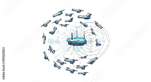 Conceptual illustration of a network router surrounded by connected devices, symbolizing connectivity.