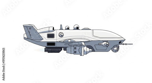 Detailed illustration of a futuristic aircraft with advanced technology and design features.