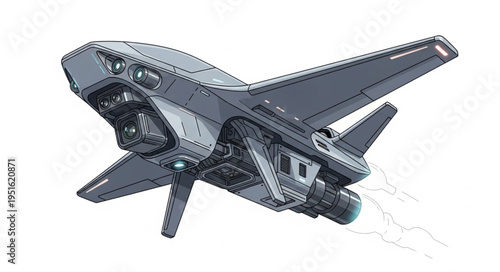Futuristic spacecraft design with advanced technology and sleek aerodynamic features in flight.