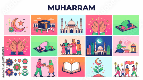 Muharram Islamic Holiday - Flat Design Icons
