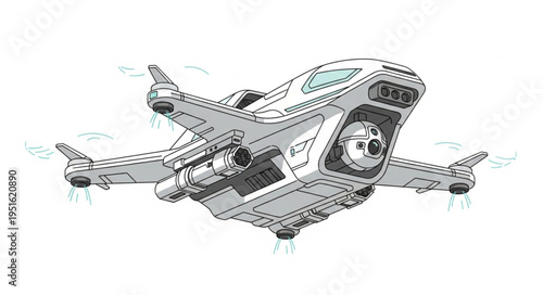 Detailed illustration of a futuristic spacecraft with advanced technology and design.