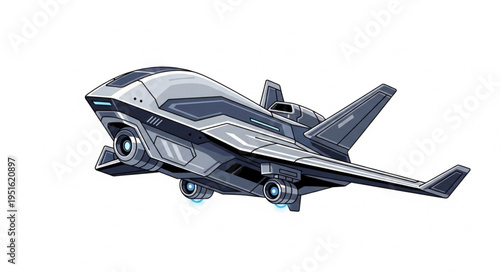 Futuristic aircraft design showcasing advanced technology and sleek aerodynamic features in flight.