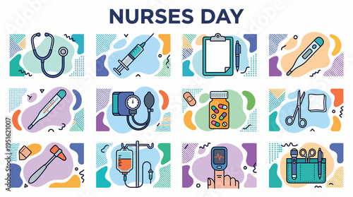 Nurses Day Medical Icons Collage - Healthcare Tools