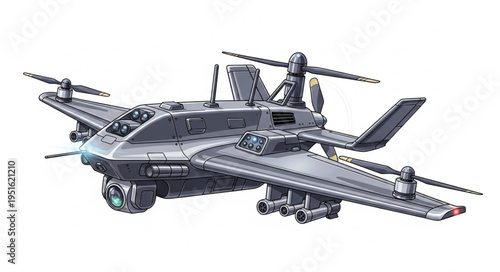 Futuristic aircraft design showcasing advanced technology and aerial capabilities in flight.