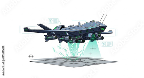 Futuristic aircraft design showcasing advanced technology and aerial capabilities in flight.