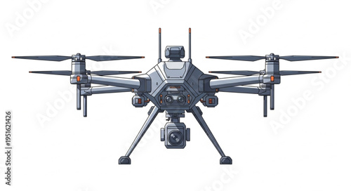 High-tech drone with multiple propellers and advanced camera system.