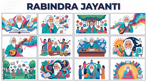Rabindra Jayanti celebration with Tagore illustration
