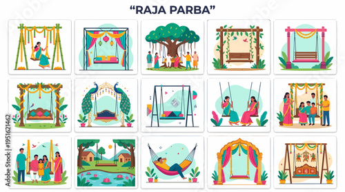 Raja Parba Festival Celebration with Swings and People