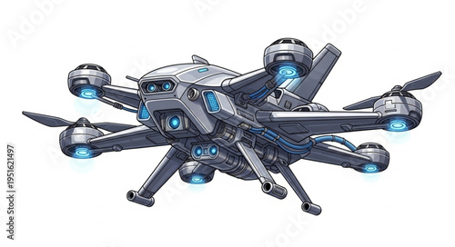 Futuristic drone design with advanced technology and aerial capabilities for surveillance.
