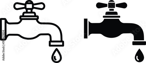 Silhouette of leaking faucets with one normal and one silhouette