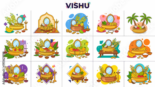 Vishu Kani Arrangement with Mirror, Fruits, and Flowers