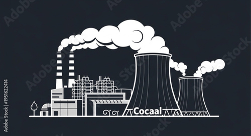 Stylized Illustration of a Coal Power Plant with Smoke Emissions.