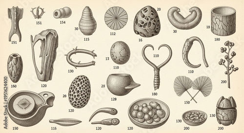Vintage Scientific Illustration of Various Organic Structures.