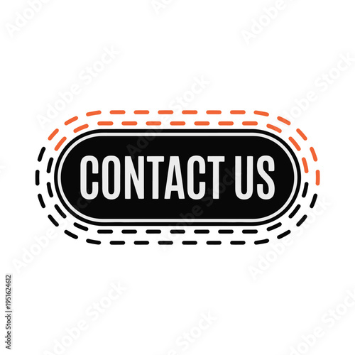 A black and white contact us button with orange accents