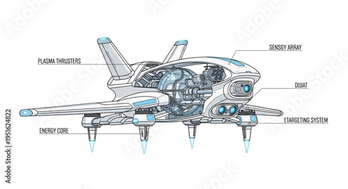 Detailed illustration of a futuristic aircraft with intricate internal components and design.