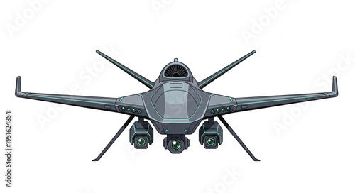 High-angle shot of a stealthy unmanned aerial vehicle, ready for action.
