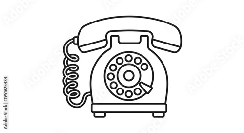 Vintage Rotary Dial Telephone Illustration Line Art.