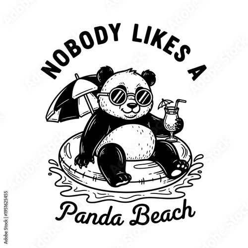 Panda on inflatable swim float.