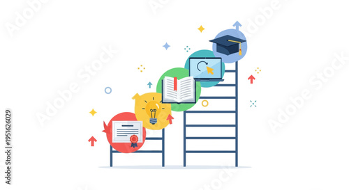 Conceptual Education Success Ladder: Knowledge, Idea, E-learning, and Graduation Achievement Progression Steps