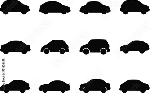 Set Of Modern Car And SUV Silhouette Vector Icons Featuring Various Automobile Body Styles Transport Vehicles And Off Road 4x4 Isolated On White