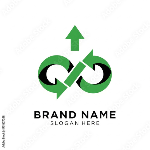 Green Infinity Loop with Arrow Pointing Upward - Symbol of Growth and Renewal.