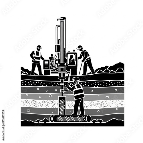 Geotechnical Investigation - Soil Testing and Drilling Operation with Workers.