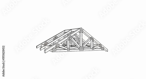 Detailed isometric illustration of a wooden roof truss structure against white