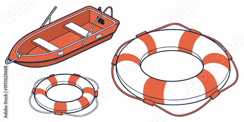 3d rescue life belt illustrations. 5 different perspectives of lifeboat, buoy. Realistic vetor illustration collection. Set of lifeline icons isolated. vector icon