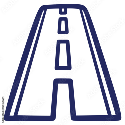 Simple Road Illustration in Dark Blue on White Background Representing Travel and Journeys Concept