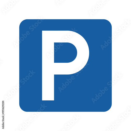A blue parking sign with a white letter on a clean background