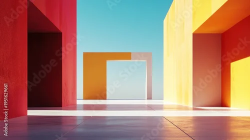 Obraz Colorful architectural design.  Empty open spaces. Vivid geometric shapes