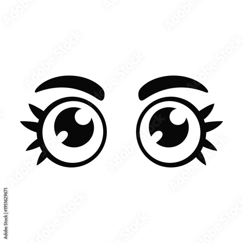 A stylized illustration of two cartoon eyes with eyebrows