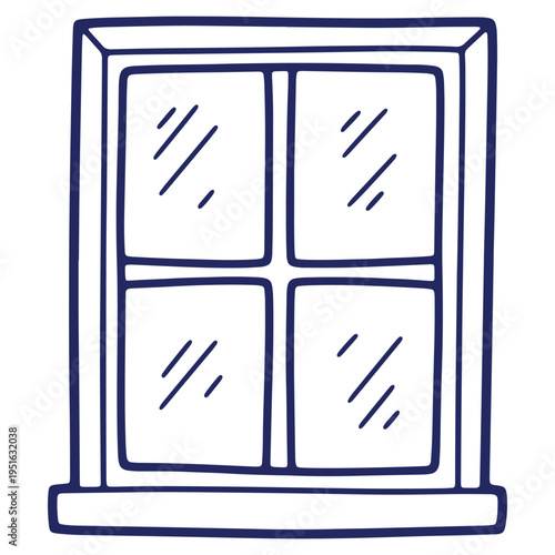 Stylized window with four panes of glass and a clean and elegant design perfect for architectural or interior design projects