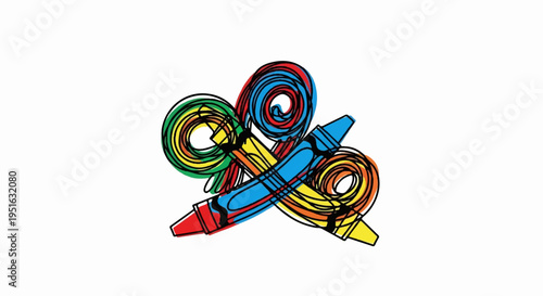 Colorful abstract art featuring crossed crayons and swirling patterns