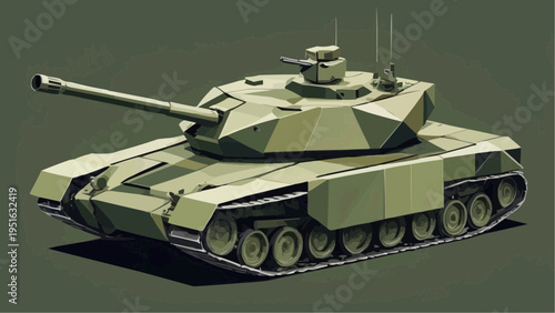 Cubist Army Tank Abstract Geometric Military Vehicle Vector Illustration