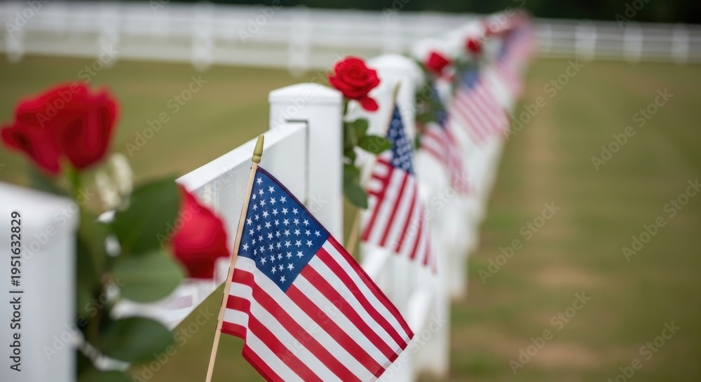 Fototapeta premium Memorial day tribute honoring fallen heroes with flags and roses