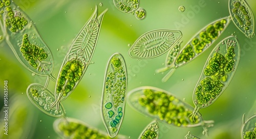 Microscopic View of Euglena Algae Cells with Visible Chloroplasts.