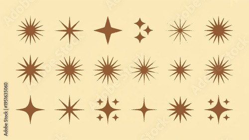 Graphic illustration of various starburst shapes on a plain surface