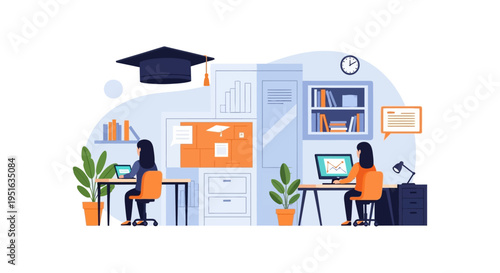 Online Education and E-learning Concept. Students Studying Remotely on Computers in an Academic Environment for University Graduation.