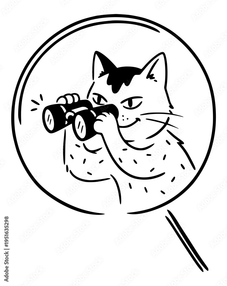 Fototapeta premium Cat with binoculars spying illustration