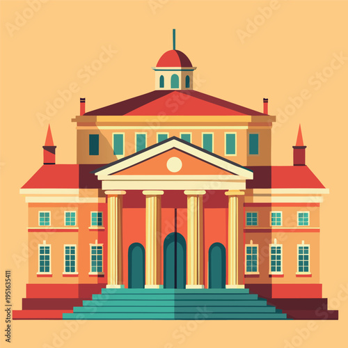 Colorful classical university building with columns and dome
